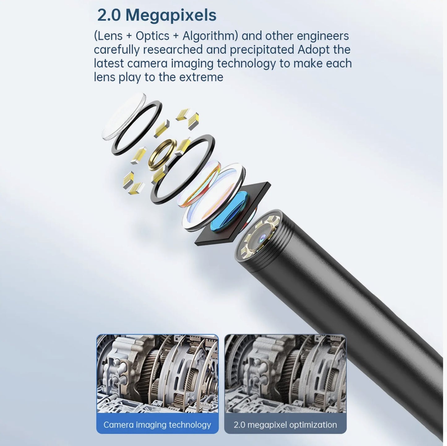 Endoscope Camera with Light, IP67 Waterproof Borescope with 8 LED Lights 16.4ft Semi-Rigid Cable, 2.0 Megapixels HD Snake Camera for iOS and Android Phones منظار لفحص المحرك او الانابيب