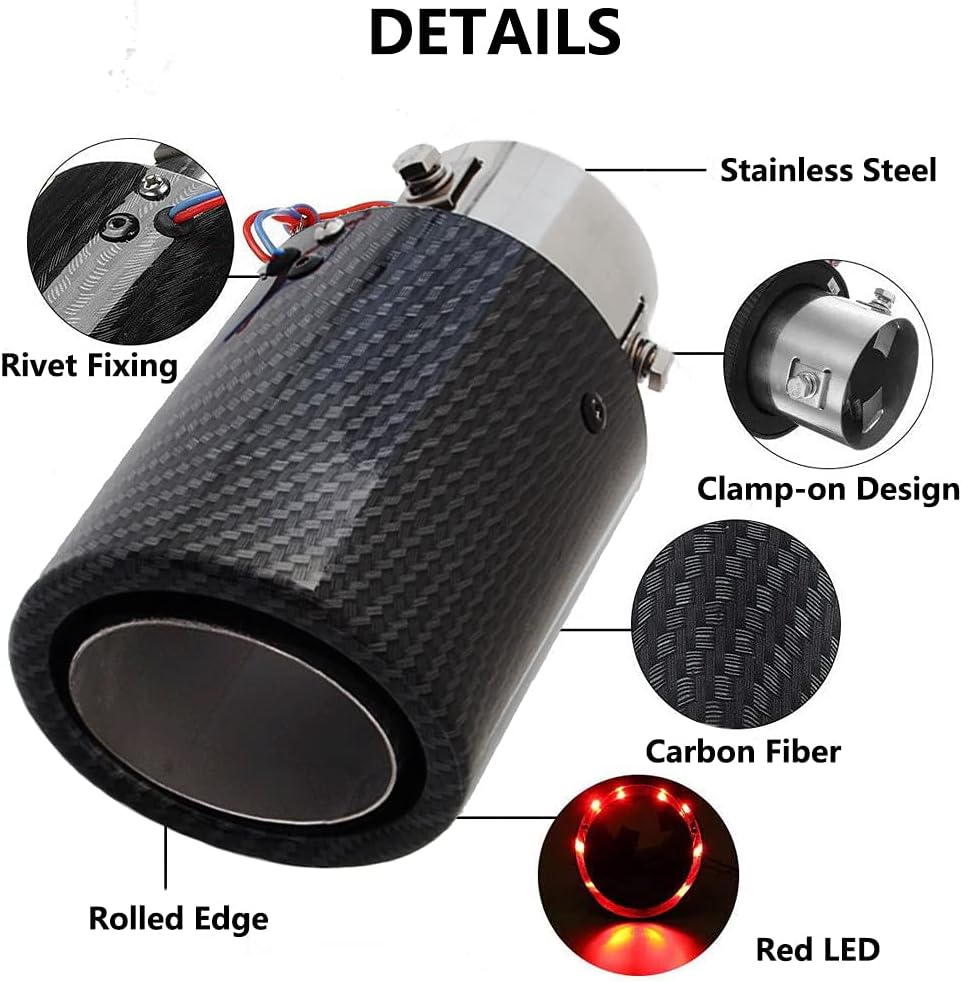 carbon fiber exhust tip wih red LED one year warranty 11400010 وصلة اكزوز كاربون فايبر حقيقي مع اضاءة حمراء ضمان سنة
