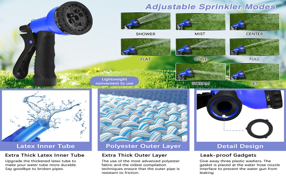 Expandable Cleaning Water Hose Flexible Lawn Hose with Connector for Car Washing خرطوم مياه قابل للتوسيع خرطوم مرن للحديقة مع موصل لغسل السيارات.