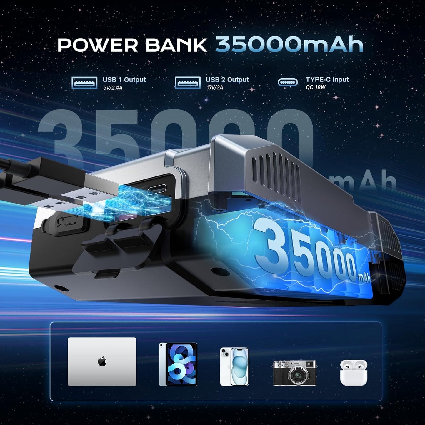 4 in 1 Car Jump Starter with Air Compressor 35000mAh Battery 150PSI Tire Inflator Flash light PowerBank مشغل بطارية السيارة 4 في 1 مع ضاغط هواء ببطارية 35000mAh و نفاخ إطارات بضغط 150PSI و مصباح يدوي وبنك طاقة