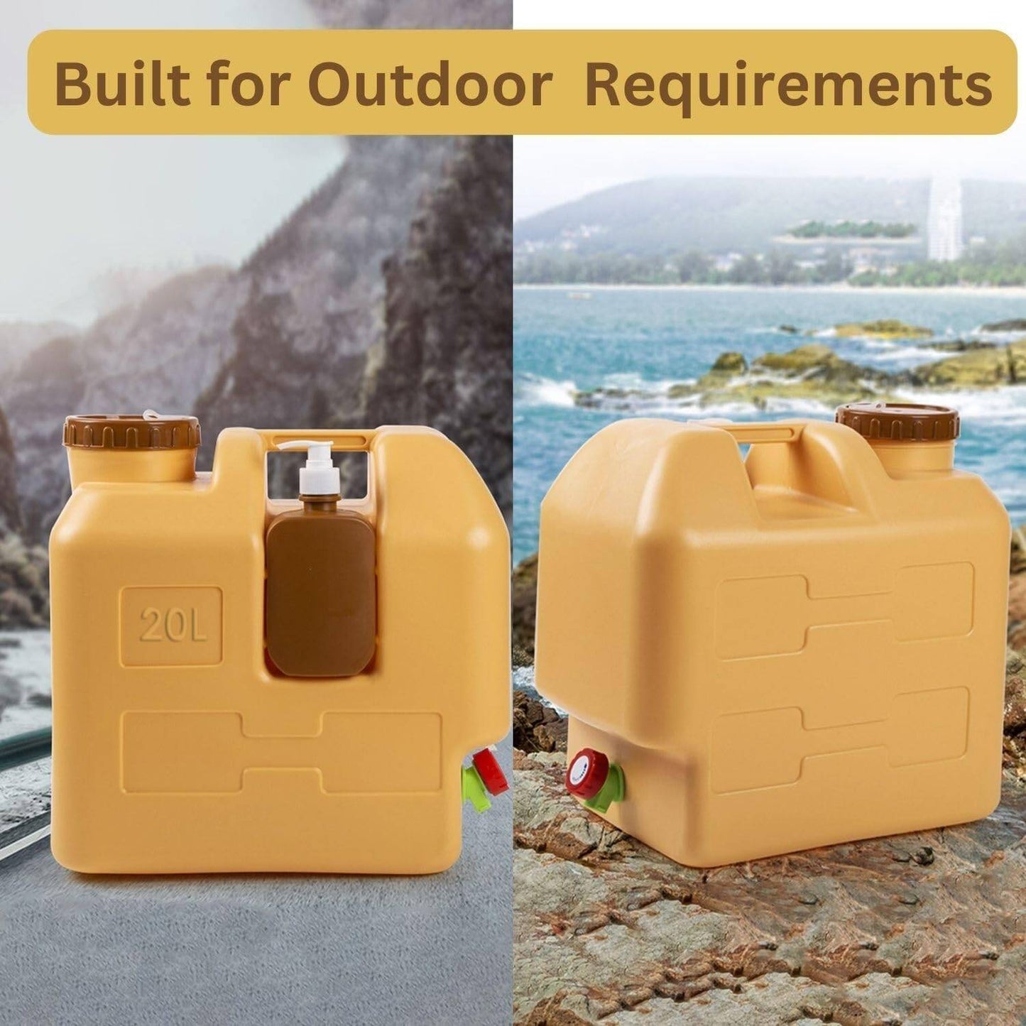 Camping Water Container Storage Bucket with Soap Dispenser Tap تانكي خزان ماء مع علبة صابون وحنفية ولف (special prices for seller اسعار خاصة للتجار)