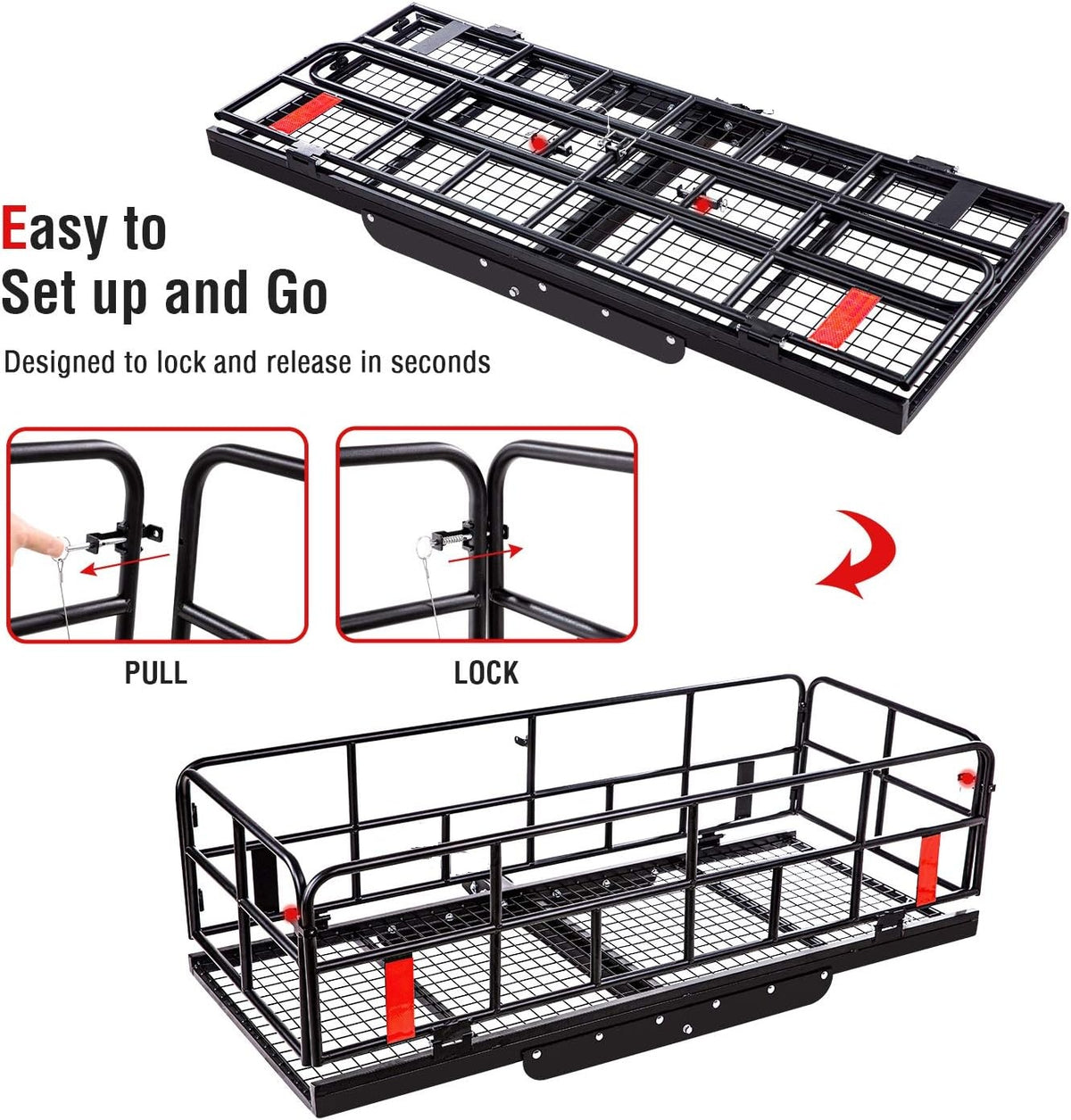 سلة قابلة للطي مع شنطة مجانا لسيارات الدفع الرباعي عمودين Alayjah, Foldable Luggage Basket 4x4 for SUVs,2 Years Warranty + Free Waterproof Bag,Duble Pole Trailer Mount Basket, Special for Toyota Land Cruiser Lexus LX570 ,Free & Fast Delivery, 11100110