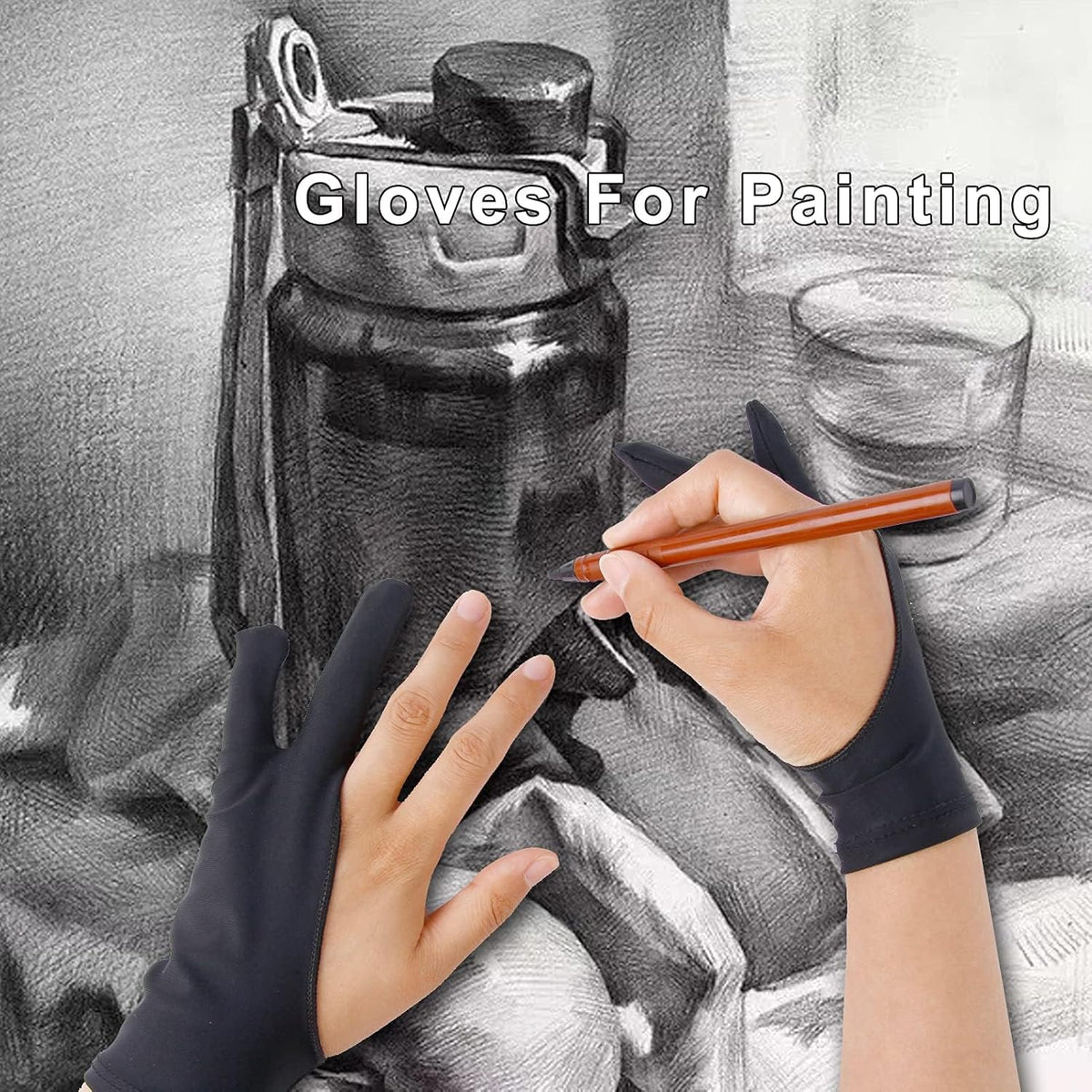 Alayjah, Two-Finger Non-Slip Art Glove, 1 Piece, Smudge-Free Drawing Support for Artists & Digital Painting قفاز فني غير قابل للانزلاق بإصبعين قطعة واحدة، يمنع التلطخ ويدعم الرسم للفنانين والرسم الرقمي