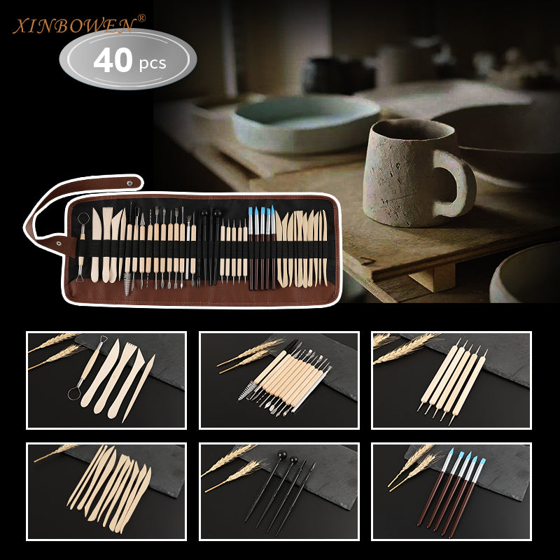 Alayjah, 40-Piece Double-Ended Carving Tool , Wooden Handles & Stainless Steel Tips for Pottery, Painting & Modeling 40 20100050أداة نحت مزدوجة الرأس , مقابض خشبية ورؤوس من الفولاذ المقاوم للصدأ للنحت، الرسم والتشكيل