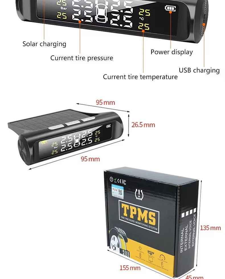 Car Tires Solar Tire Pressure Monitoring Systems TPMS - نظام مراقبة ضغط إطارات السيارات يعمل بطاقة الشمسية