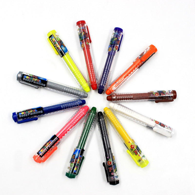 Alayjah, 12-Color Face & Body Paint Crayons, Safe, Non-Toxic Makeup Sticks for Kids & Adults, Easy to Apply & Wash Off20100020الايجاه، 12 لون من أقلام تلوين الوجه والجسم – مكياج آمن وغير سام للأطفال والكبار، سهل الاستخدام والغسل