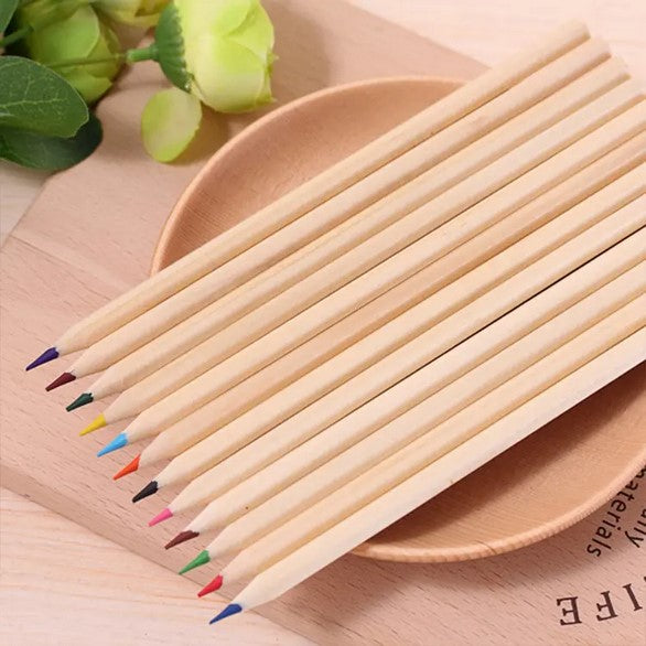 طقم أقلام تلوين خشبية طبيعية مكون من 12 قطعة للأطفال12-Piece Natural Wooden Colored Pencils Set for Kids 20100390