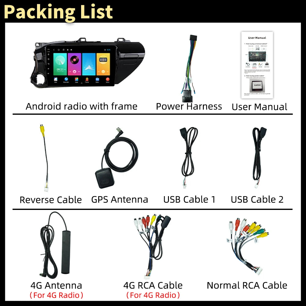 Android 12 CarPlay 2GB 32GB Multimedia screen with camera compatible with Toyota Hilux 2016-2020 اندرويد 12 كاربلاي شاشة ترفية مع كامرة تويوتا هايلوكس