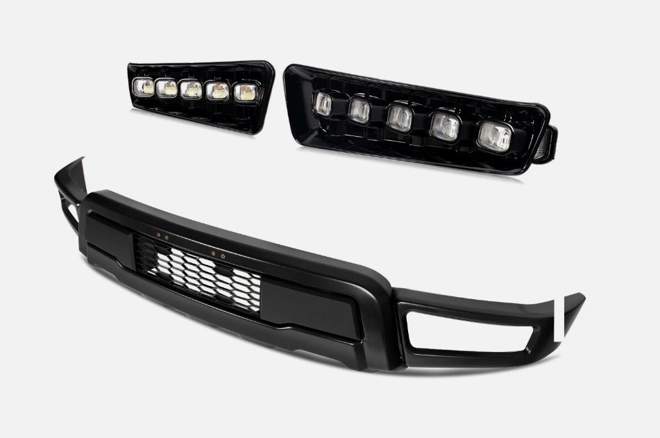 2021–2023 Ford Raptor Front Bumper Kit w/ Fog Lamps – OEM Style, Complete Upgrade طقم صدام أمامي فورد رابتر 2021–2023 مع كشافات ضباب – تصميم أصلي كامل