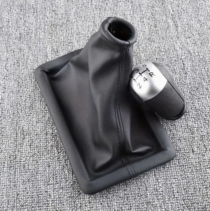 Ford Mustang 2005-2009 Shift Knob & Boot Cover, Faux Leather, Dustproof, Durable Interior Upgrade Accessory غطاء مقبض ناقل الحركة وغطاء الحذاء لفورد موستانج 2005-2009 ,جلد صناعي، مقاوم للغبار، إضافة داخلية متينة وعصرية