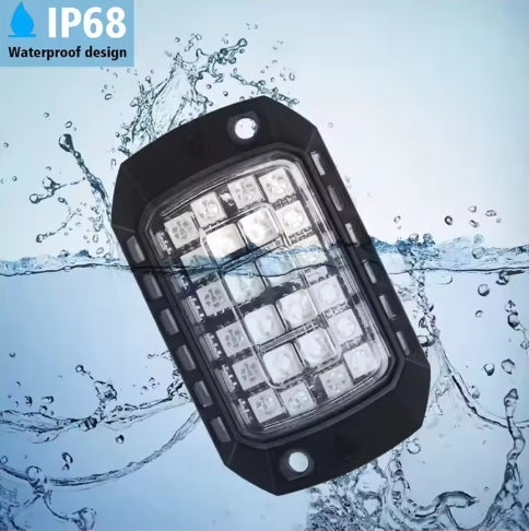 Rock Lights RGB LED 12V – APP & Remote Control, Holographic Lens, Underbody Neon Glow for Off-Road SUV/ATV/UTV أضواء روك RGB LED 12V – تحكم عبر التطبيق والريموت، عدسة هولوغرام، إضاءة نيون سفلية للسيارات والدفع الرباعي/ATV/UTV