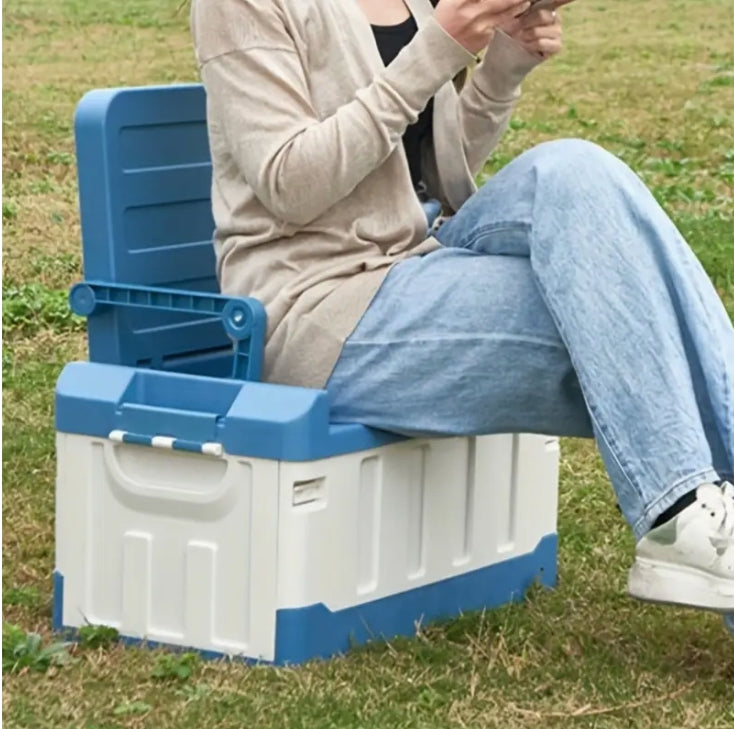 Multi-Functional Heavy-Duty PP Folding Stool & Storage Box, Outdoor Camping & Car Trunk Organizer with Foldable Chair Function صندوق تخزين قابل للطي من البلاستيك المقوى PP متعدد الاستخدامات, كرسي قابل للطي للرحلات والتخييم وتنظيم صندوق السيارة