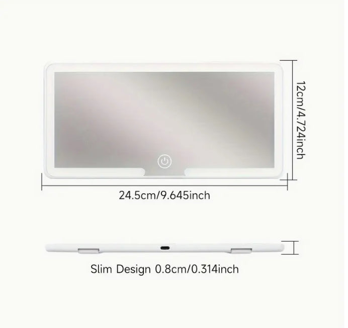 Ultra-Thin LED Car Vanity Mirror, 3 Modes, Touch Dimmable, USB Rechargeable مرآة تجميل سيارة LED فائقة النحافة, 3 أوضاع، تعمل باللمس وقابلة للشحن
