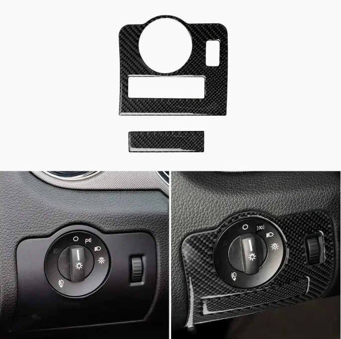 Premium Carbon Fiber Headlight Switch Panel Trim for Ford Mustang 2009-2013, 2pcs Decorative Interior Upgrade ألياف الكربون للوحة مفاتيح المصابيح لسيارة فورد موستنج ,