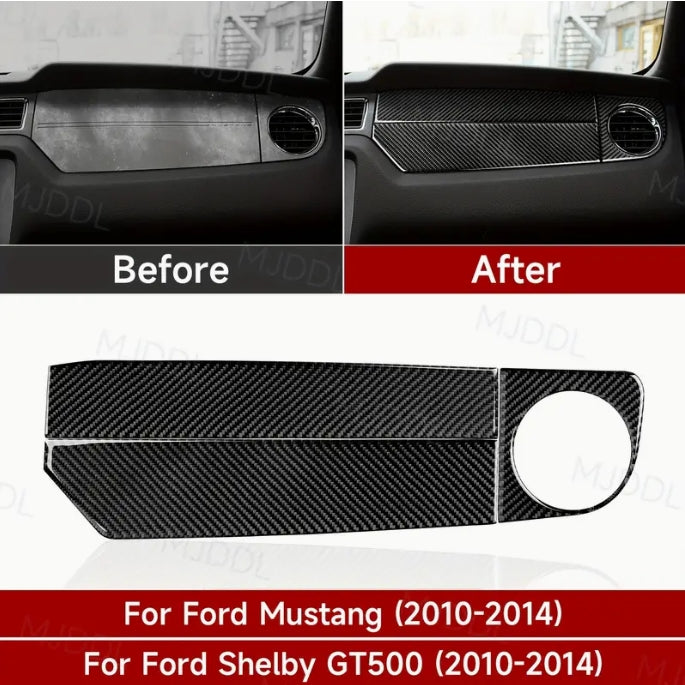 Carbon Fiber Center Console Instrument Panel Sticker for Ford Mustang GT & Shelby 2009-2014, Interior Upgrade Accessory ملصق لوحة العدادات من ألياف الكربون للكونسول الوسطي لسيارة فورد موستنج GT وShelby 2009-2014, ملحق لتحديث الداخلية