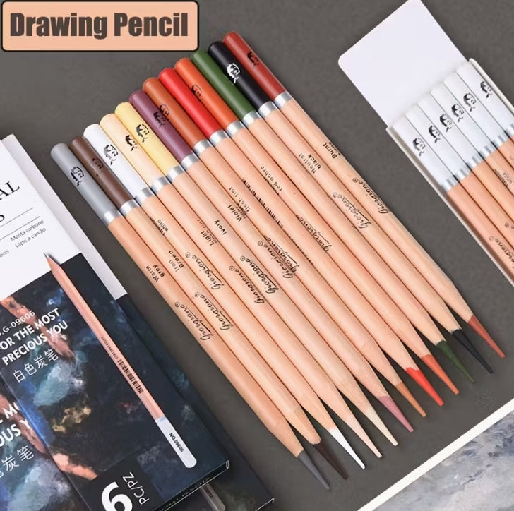 12-24-Color Professional Charcoal Pencils Set, Premium Drawing & Shading Pencils for Artists, Sketching, and Creative Artwork طقم أقلام فحم احترافية 12/24 لون, أقلام رسم وتظليل عالية الجودة للفنانين والتخطيط والإبداع الفني