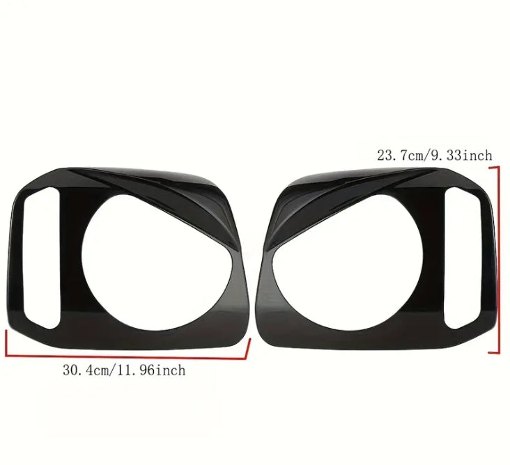 Alayjah, Black Headlight Cover Trim for Suzuki Jimny, 2PCS,2007–2017 Japanese Style, Durable & Easy Upgrade. غطاء أمامي أسود لواجهة المصابيح الأمامية (قطعتان) لسوزوكي جيمني 2007–2017 تصميم ياباني متين وسهل التركيب