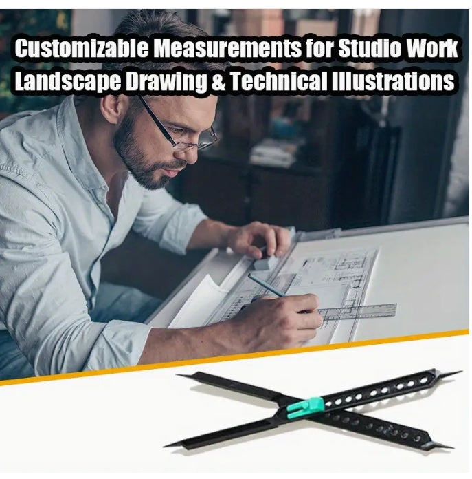 Adjustable Precision Sketching Ruler, Custom Measurements for Artists, Designers & Technical Drawings فرجار رسم دقيق قابل للتعديل, قياسات مخصصة للفنانين والمصممين والرسومات التقنية