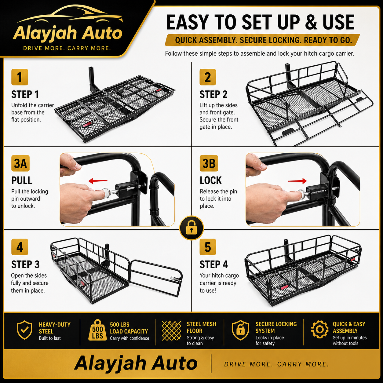 سلة قابلة للطي مع شنطة مجانا لسيارات الدفع الرباعي عمود واحد تركب على القلص Your Travel Colleauge, 2 Years Warranty Foldable Luggage Basket 4x4 for SUVs, Single-Pole Trailer Mount, Easy Installation, Free & Fast Delivery 11100111