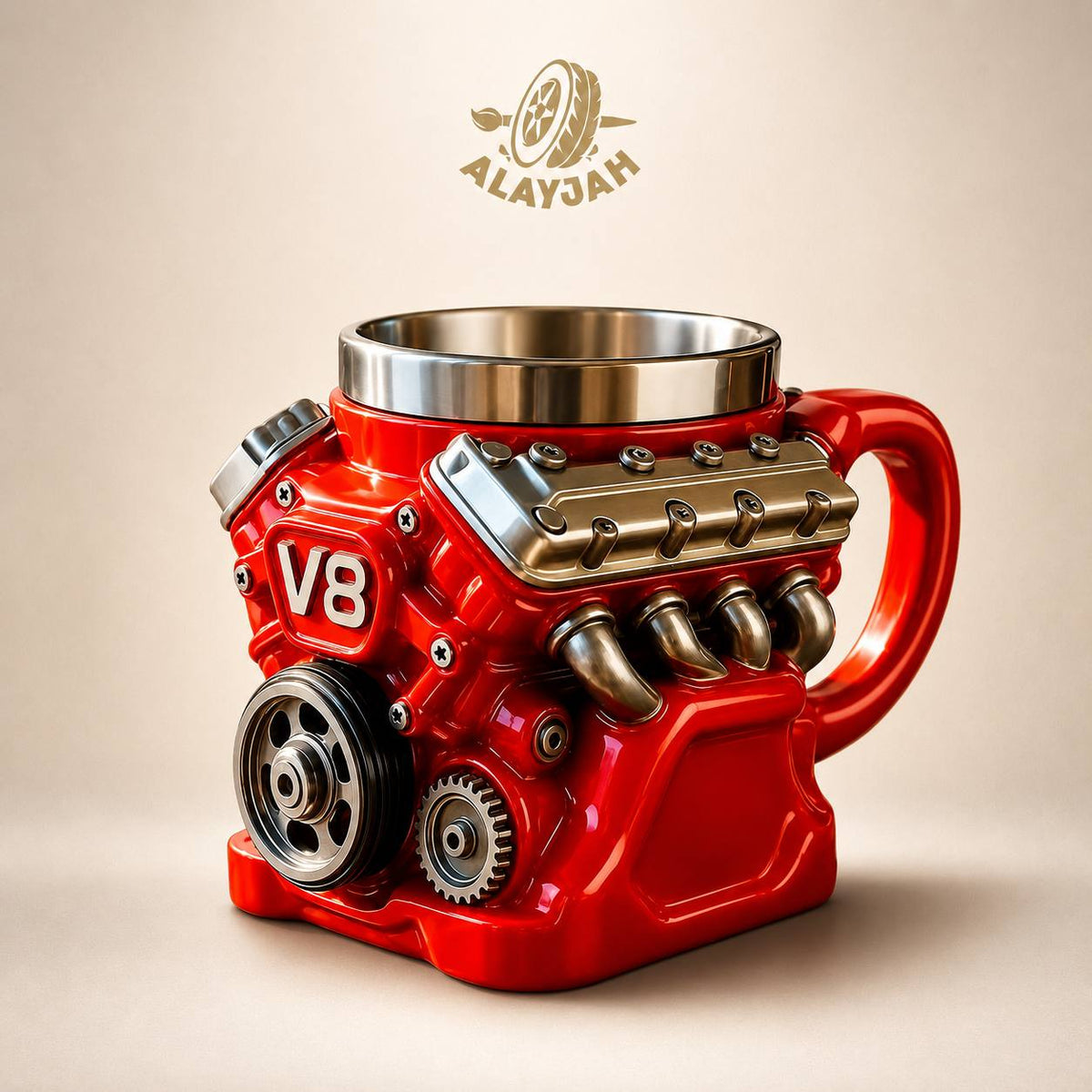 V8 Engine-Shaped Coffee Mug, Automotive Motor Design Cup with Handle, Unique Car Lover Gift for Home, Office & Garage 11700025