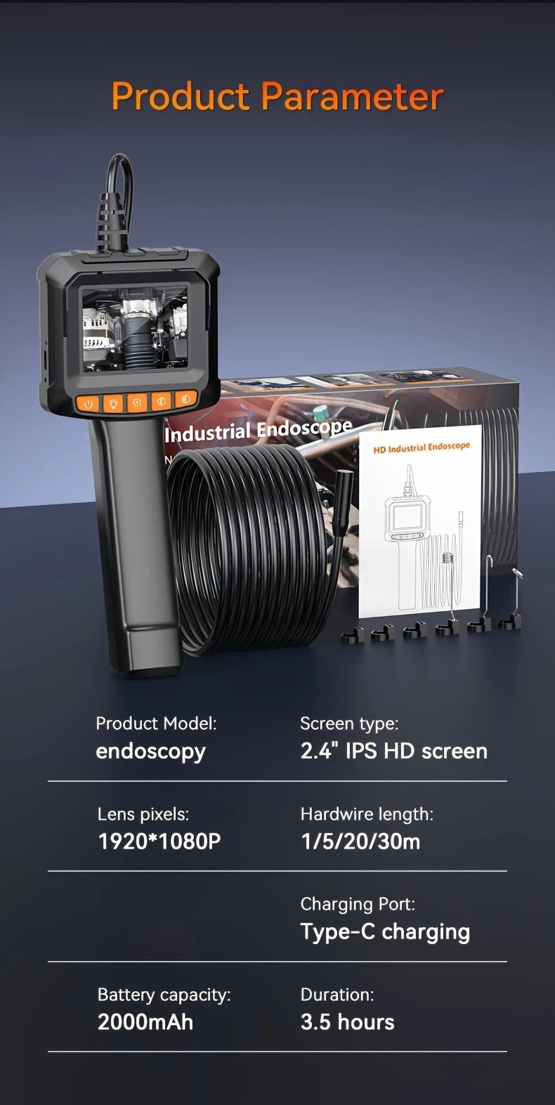 Alayjah 2.0MP HD Waterproof Endoscope with Light, 8 LED, 16.4ft Cable, Flexible Snake Camera ألايجاه منظار 2.0MP HD مقاوم للماء مع إضاءة، 8 أضواء LED  10100120 وكابل 16.4 قدم، كاميرا ثعبان مرنة