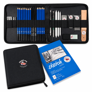 طقم أقلام رصاص للرسم يتكون من 35 قطعة مع 18 أداة رسم – طقم كامل للرسم بالقلم الرصاص35-Piece Sketching Pencil Set with 18 Drawing Tools – Complete Pencil Drawing Kit 20100370