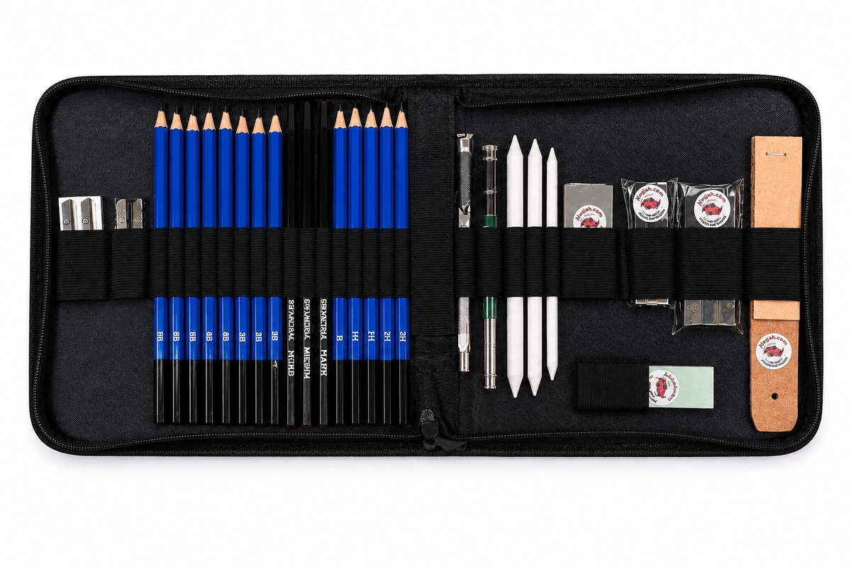 طقم أقلام رصاص للرسم يتكون من 35 قطعة مع 18 أداة رسم – طقم كامل للرسم بالقلم الرصاص35-Piece Sketching Pencil Set with 18 Drawing Tools – Complete Pencil Drawing Kit 20100370(Special Prices for Sellers اسعار خاصة للتجار )