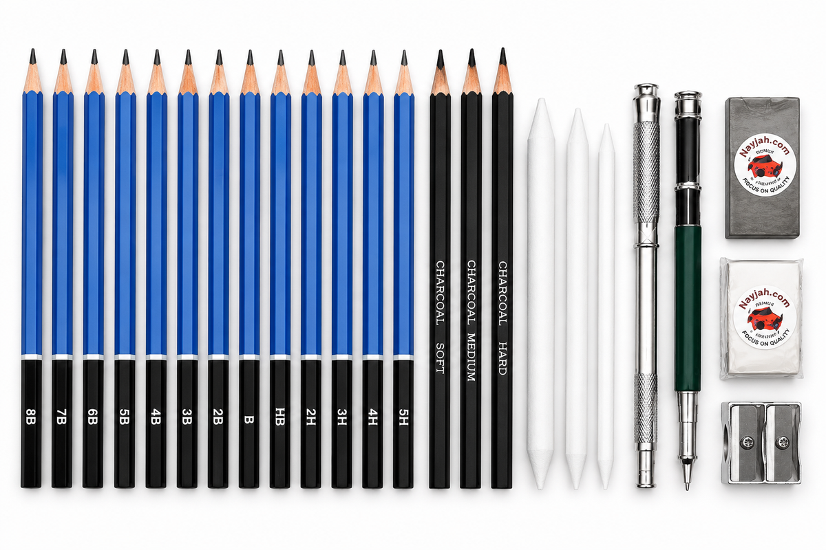 طقم أقلام رصاص للرسم يتكون من 35 قطعة مع 18 أداة رسم – طقم كامل للرسم بالقلم الرصاص35-Piece Sketching Pencil Set with 18 Drawing Tools – Complete Pencil Drawing Kit 20100370(Special Prices for Sellers اسعار خاصة للتجار )