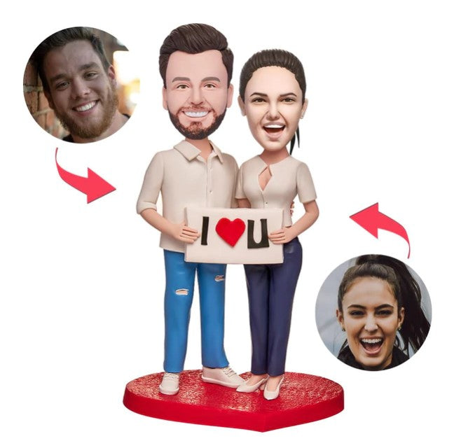 Couple Custom Bobblehead With Engraved Text نحت كاريكاتير لك ولزوجك  بشخصيتكما