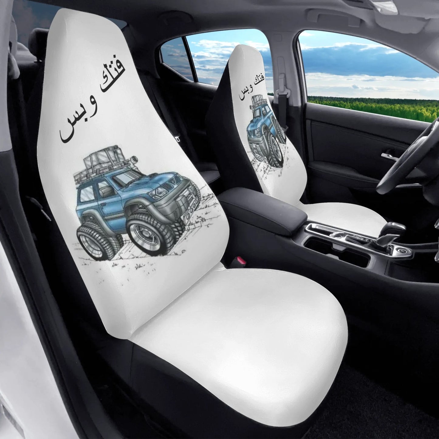 Soft and Lightweight Front Car Seat Covers with customrized cartoon (2pcs) Nissan Accessories VETC accessories  تلبيس كراسي مع كاريكاتير مخصص نيسان فتك