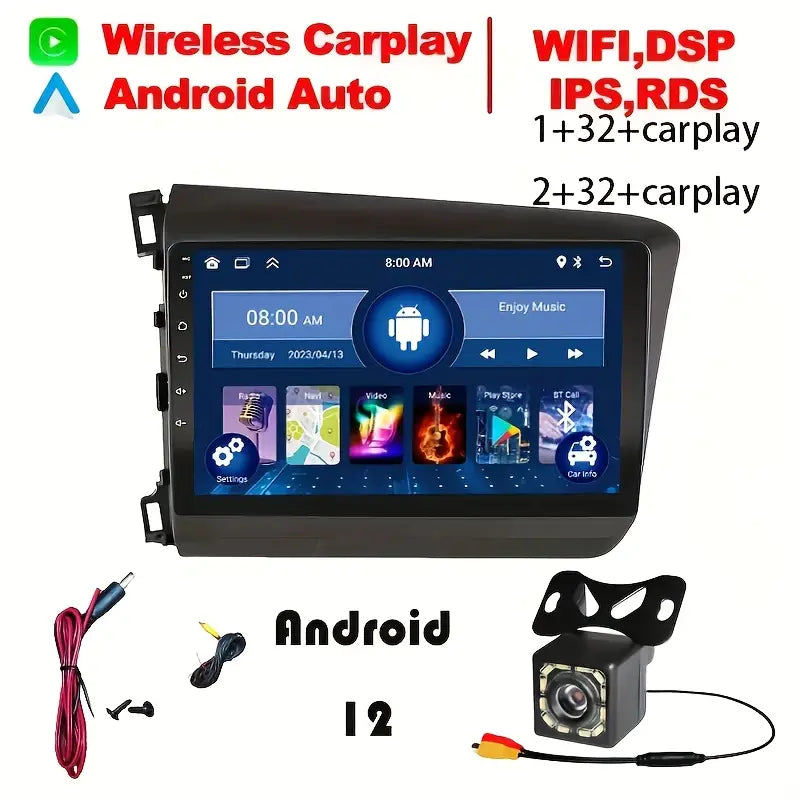 1 year warranty 9-inch Android 12 Wireless CarPlay compatible with Honda Civic 2012- 2023 ضمان سنة شاشة اندرويد 12 كاربلاي هوندا سيفيك