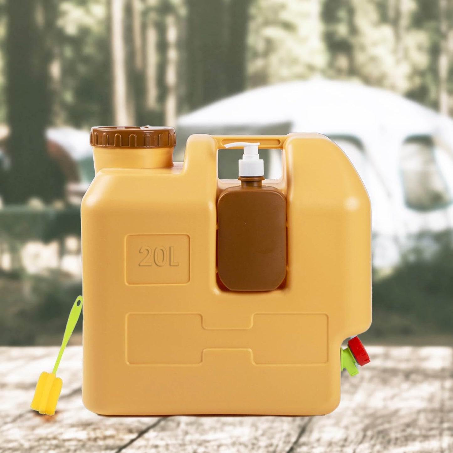 Camping Water Container Storage Bucket with Soap Dispenser Tap تانكي خزان ماء مع علبة صابون وحنفية ولف