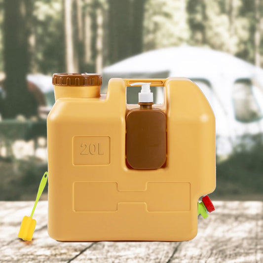 Camping Water Container Storage Bucket with Soap Dispenser Tap تانكي خزان ماء مع علبة صابون وحنفية ولف