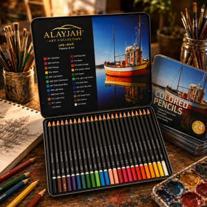 Professional 24-Color Wooden Pencil Set in Tin Box,Premium Artist Colored Pencils 20100380 أقلام تلوين خشبية 24 لون في علبة معدنية – أقلام تلوين فنية مميزة