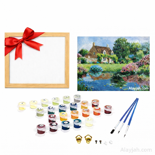 طقم الرسم بالأرقام مع إطار والوان أكريليك Paint by Numbers Kit with Frame Acrylic Paint Set