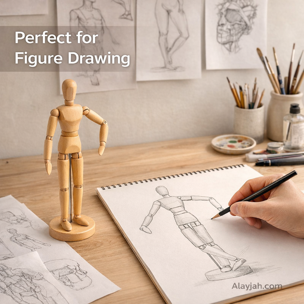 8'' Adjustable Wooden Artist Manikin, 1 Piece, Male/Female Model for Sketching, Painting & Art Displayمانيكان خشبي فني قابل للتعديل بحجم 8 بوصة، قطعة واحدة، نموذج ذكر/أنثى للرسم والتلوين وعرض الأعمال الفنية