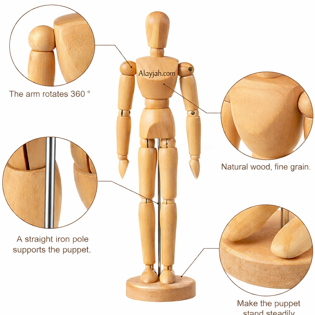 8'' Adjustable Wooden Artist Manikin, 1 Piece, Male/Female Model for Sketching, Painting & Art Displayمانيكان خشبي فني قابل للتعديل بحجم 8 بوصة، قطعة واحدة، نموذج ذكر/أنثى للرسم والتلوين وعرض الأعمال الفنية