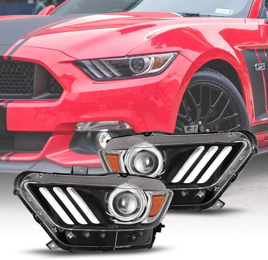 2015 2016 2017 Ford Mustang [HID/Xenon] DRL LED Tube Projector Black Headlight ليتات امامية موستنج