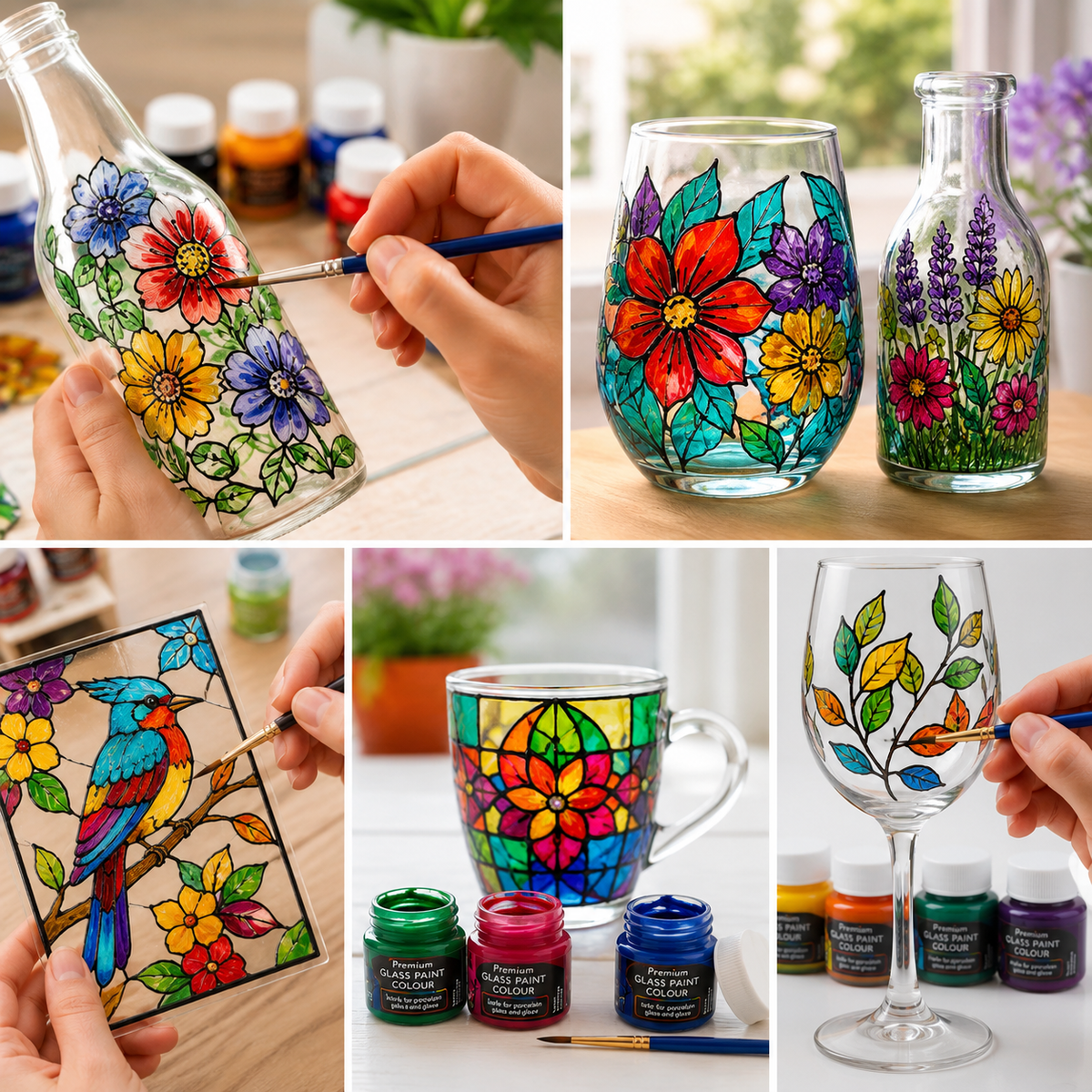 12-Color Glass Paint Set, Non-Toxic Pigments for Wall/Glass Art, Safe for Students & Kids 20100172 ألوان زجاج 12 لونًا، أصباغ غير سامة للرسم على الجدران والزجاج، آمن للطلاب والأطفال