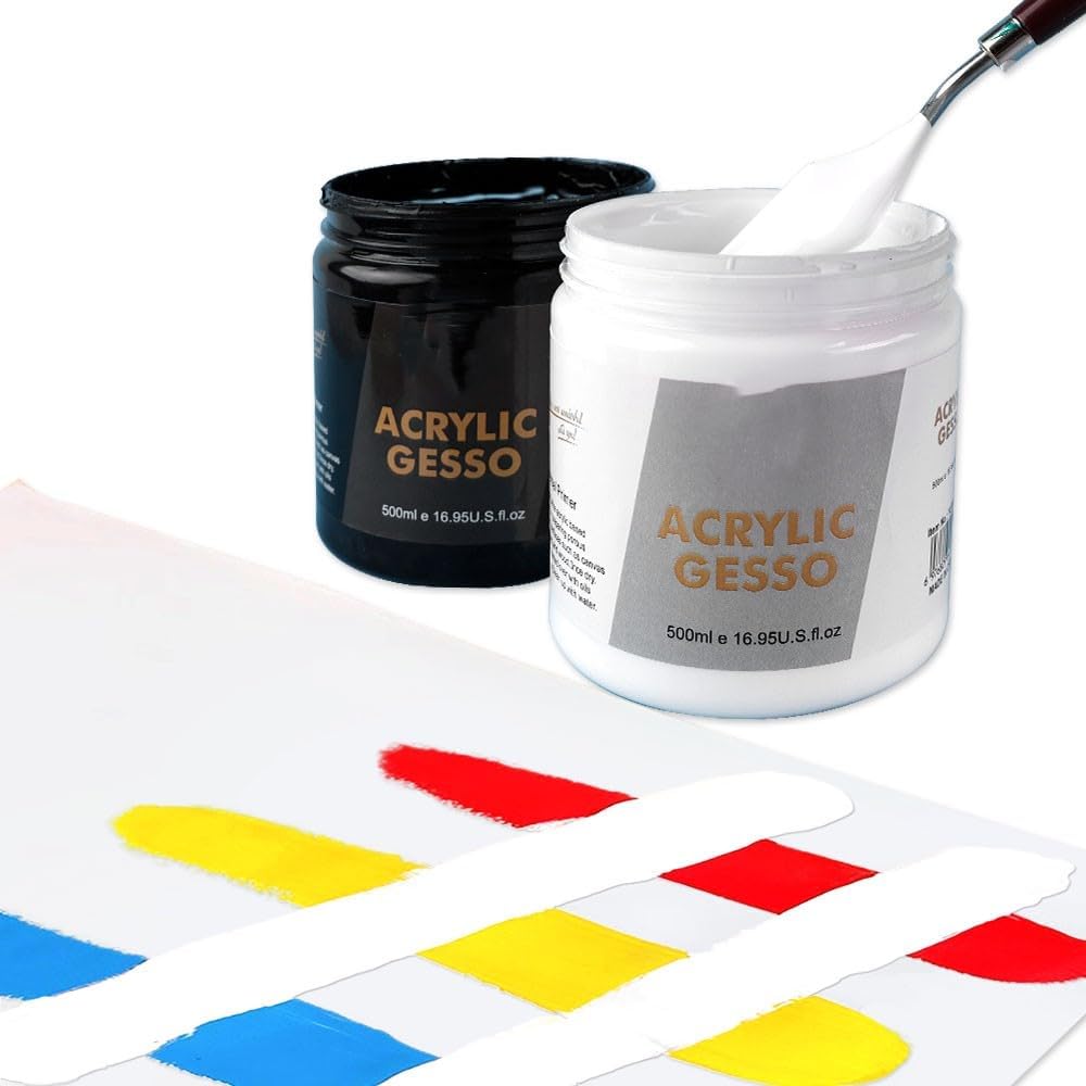 Alayjah, 500ML Black & White Acrylic Gesso Base Paint,1 Piece,Fine Quality, Fast-Dry Art Primer for Canvas & Craftsالايجاه، طلاء أساس جيسو أكريليك أسود وأبيض سعة 500 مل، قطعة واحدة، جودة عالية، أساس فني سريع الجفاف للكانفس والأشغال اليدوية