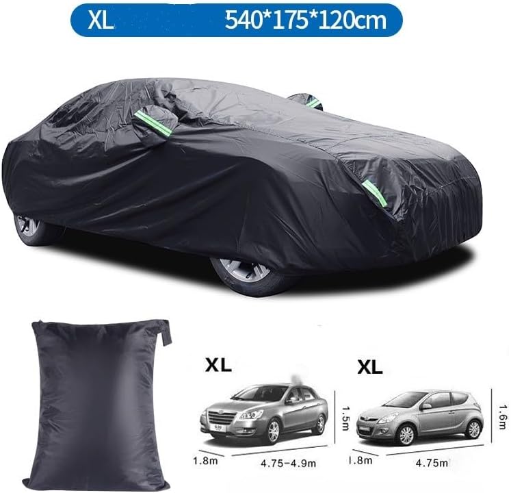 Alayjah Waterproof Car Cover XL, Black Polyester, Dustproof, UV & Rain Protection, Reflective Strips, Free Straps غطاء سيارة ألايجاه مقاوم للماء مقاس XL، بوليستر أسود، مقاوم للغبار، حماية من الأشعة فوق البنفسجية والمطر، بشرائط عاكسة، مع أحزمة مجانية