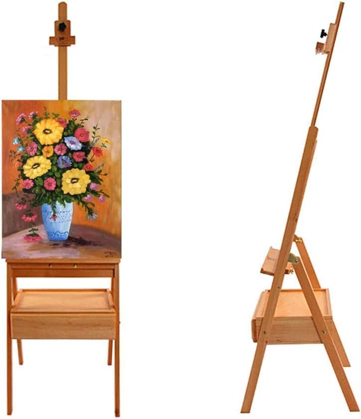 Alayjah, Professional Beech Wood Adjustable Easel with Built-in Drawer, 1-Piece, Sturdy Artist Stand for Painting & Storage 20100240، حامل رسم احترافي قابل للتعديل مصنوع من خشب الزان مع درج مدمج، قطعة واحدة – حامل متين للفنانين للرسم والتخزين