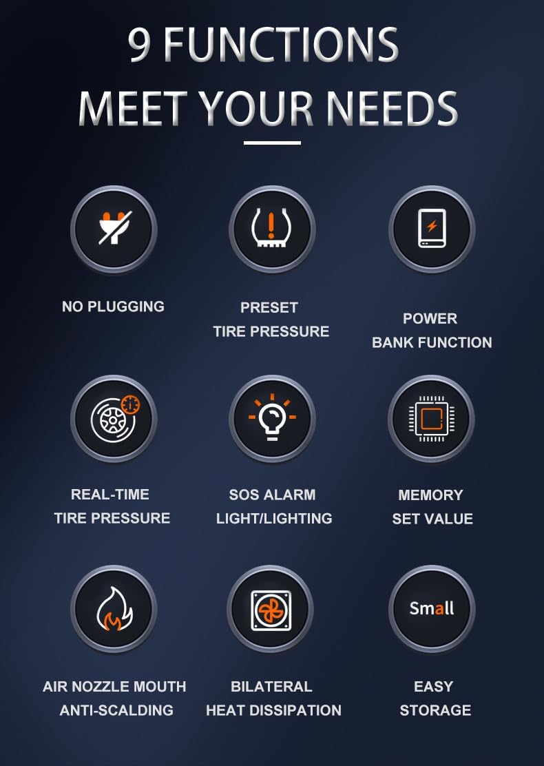 Alayjah, Premium Portable Low Noise Compact Compressor,  Air flow 20L/Min, Single cylinder, 150PSI 10.8BAR, Food Flash Flicker Red and White Lights, , 1 Year Warranty 11100120