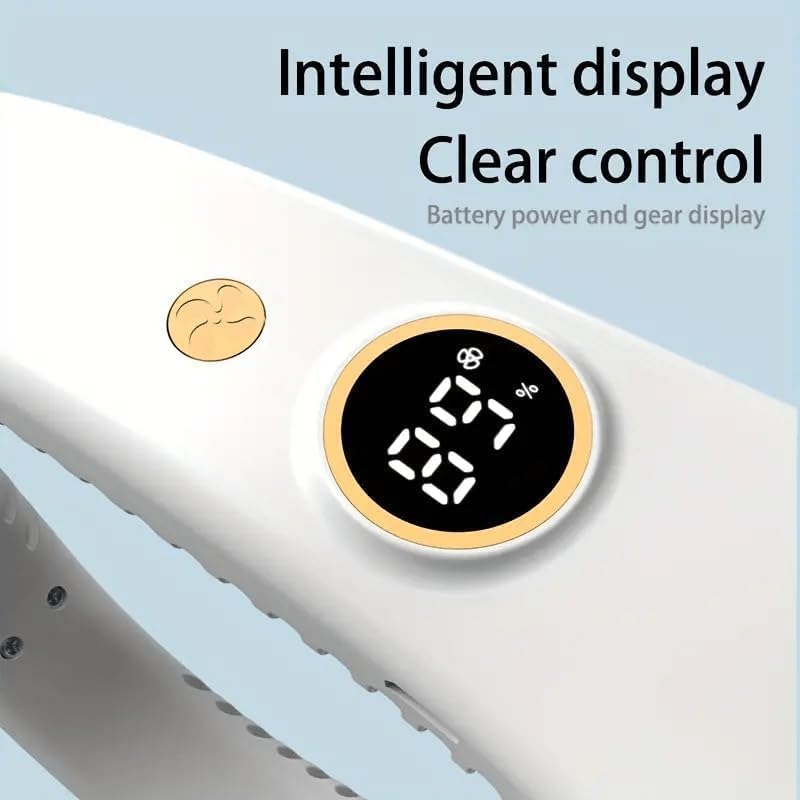 Portable Bladeless Neck Fan, Rechargeable Wearable Air Cooler for Work, Outdoor & Indoor Use, White 11700030 مروحة رقبة محمولة بدون شفرات، قابلة لإعادة الشحن، مبرد هواء قابل للارتداء للعمل والاستخدام الخارجي والداخلي، أبيض