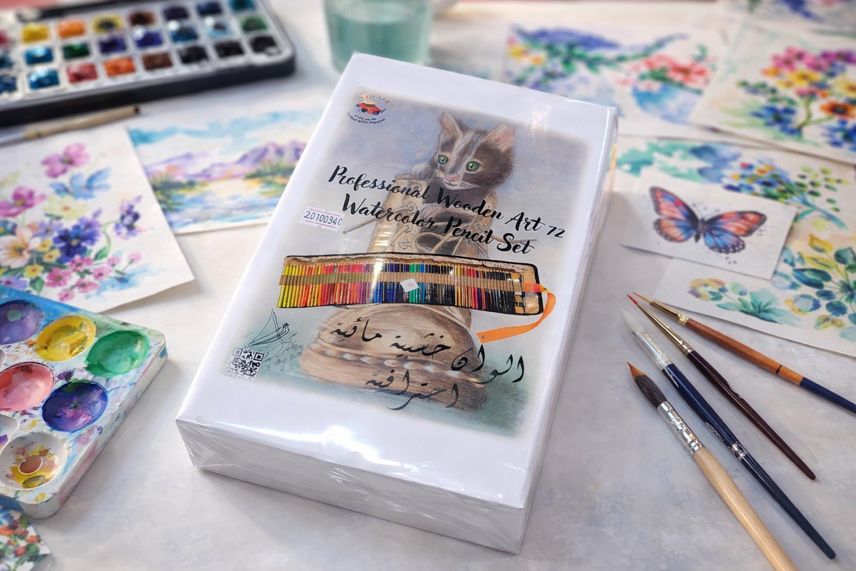 Professional Wooden Art 72 Watercolor Colored Pencils Setالوان خشبية مائية احترافية 72 قلم في محفظة جلدية مع الأدوات