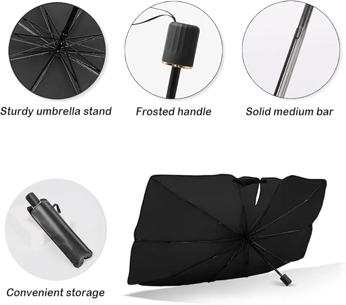 Car Windshield Sun Shade Umbrella, Foldable Front Window Sunshade Umbrella (140X80cm) شمسية مضلة للسيارة  والزجاج الامامي قابلة للطي تحمي من اشعة الشمس