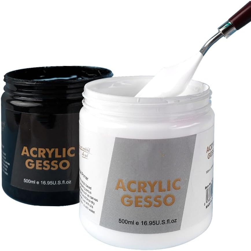 Alayjah, 500ML Black & White Acrylic Gesso Base Paint,1 Piece,Fine Quality, Fast-Dry Art Primer for Canvas & Craftsالايجاه، طلاء أساس جيسو أكريليك أسود وأبيض سعة 500 مل، قطعة واحدة، جودة عالية، أساس فني سريع الجفاف للكانفس والأشغال اليدوية