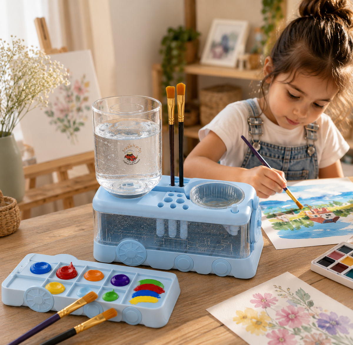 Alayjah, 2025 Expandable Paint Brush Rinser & Tray, Water Circulation Cleaner for All Paint Types منظف فرشاة دهان قابل للتوسيع 2025 مع صينية ومرشح مياه لجميع أنواع الطلاء