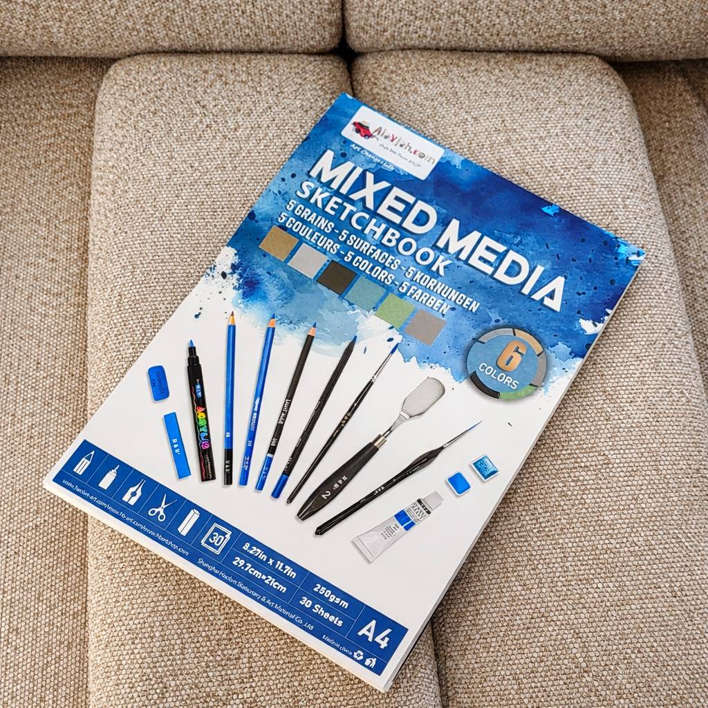 Alayjah A4 Mixed Media Paper Pad – 6 Colors, 5 Textured Surfaces for Pencil, Pastel & Paint ألايجا مجموعة ورق A4 للفنون متعددة الوسائط – 6 ألوان، 5 أسطح مختلفة للرسم بالقلم، الباستيل والدهانات