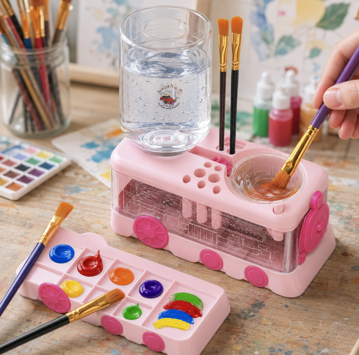 Alayjah, 2025 Expandable Paint Brush Rinser & Tray, Water Circulation Cleaner for All Paint Types منظف فرشاة دهان قابل للتوسيع 2025 مع صينية ومرشح مياه لجميع أنواع الطلاء